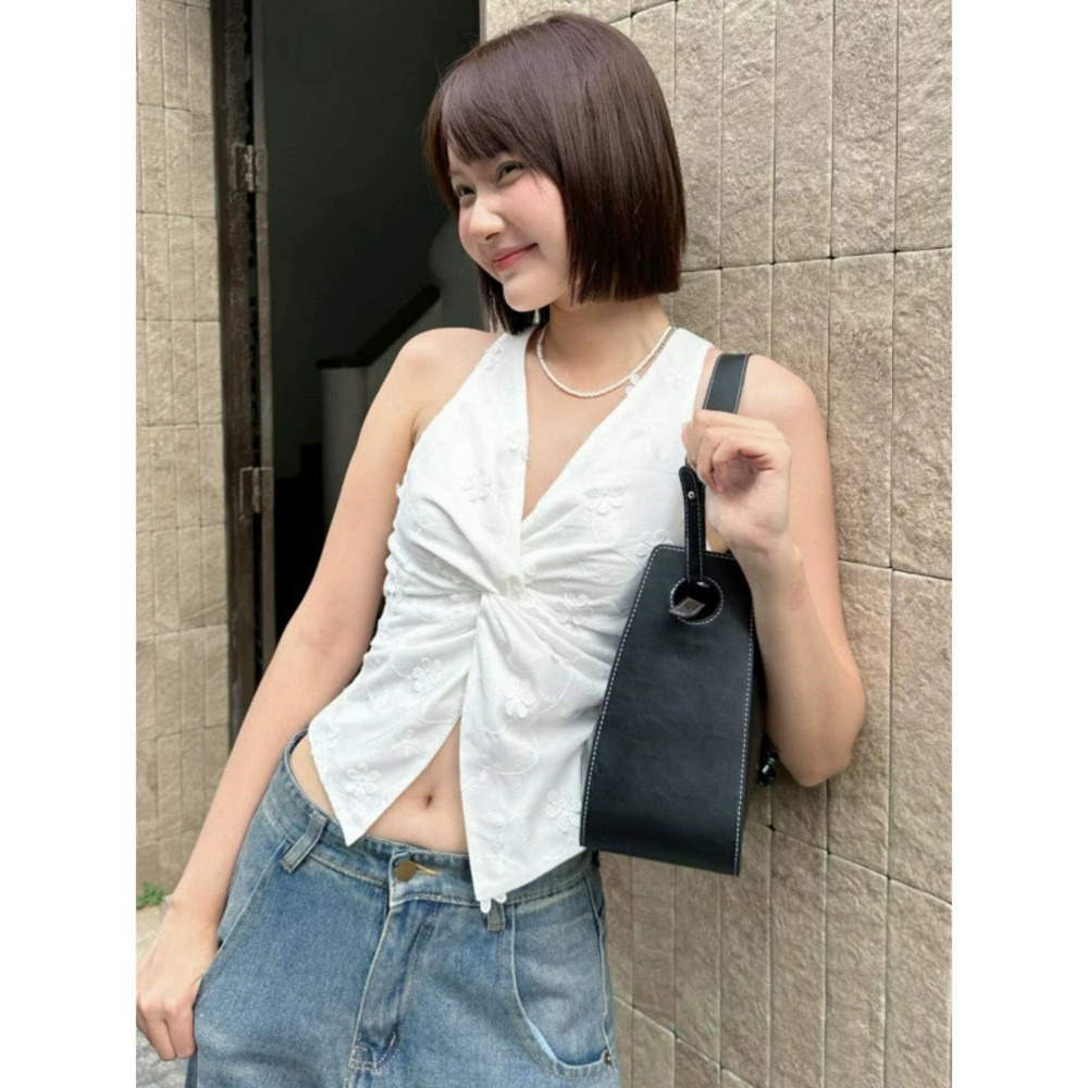 Zara Summer Crop Twisted Knot Knit Cardigan Style Sleeveless Top